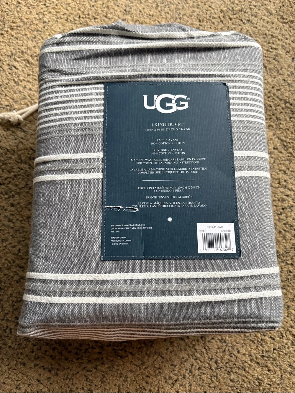 UGG Bayside King Duvet Cover - Gray and White Stripes